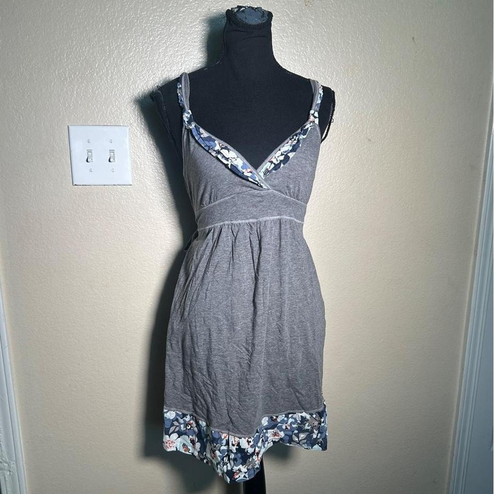 Hollister Y2K Gray Floral Tie Back Babydoll Long Top Mini Dress Medium